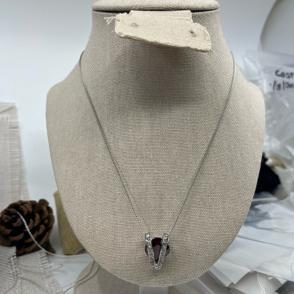 14K White Gold Chain w/ Sterling Silver Garnet Heart Pendant – 18" - Picture 8 of 16